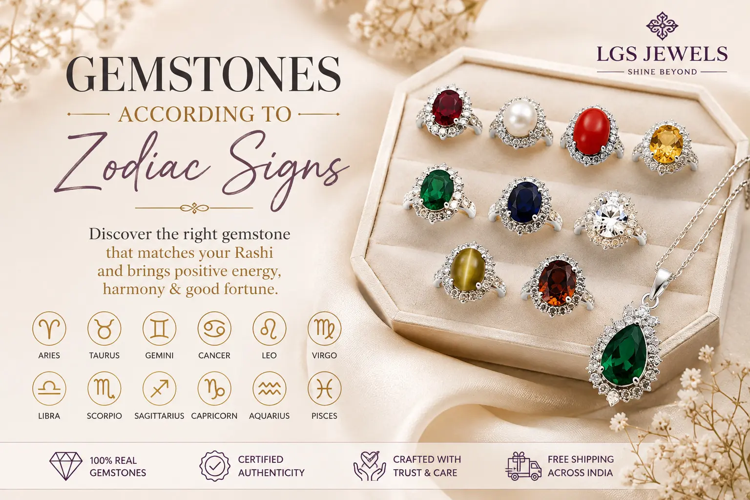 Gemstones According to Zodiac Signs | Lucky Gemstones for Rashi | LGS Jewels